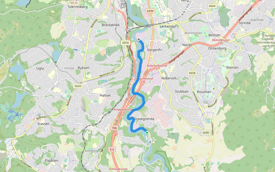 Nidelvstien walking route map in Sluppen