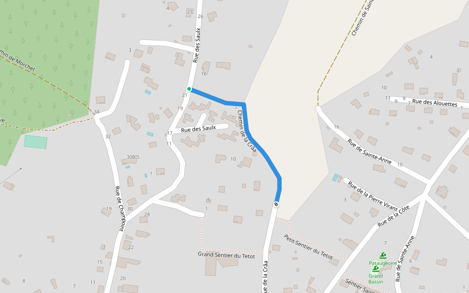 Chemin de la Crâa walking route map in Selongey