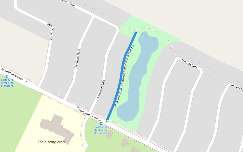 Path beside pond between Pennyhill and Tennant