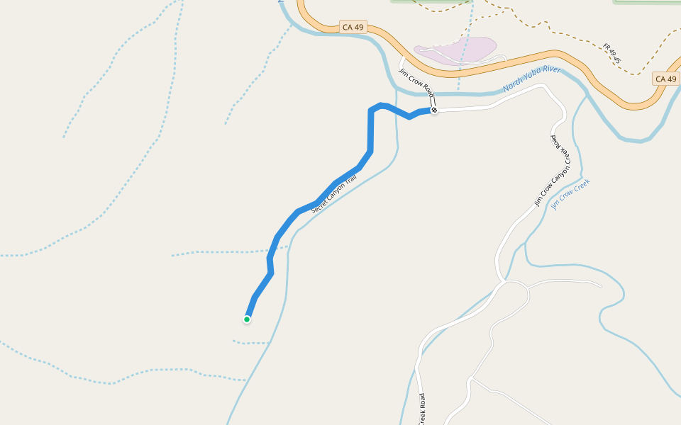 Secret Canyon Trail walking route map in Downieville
