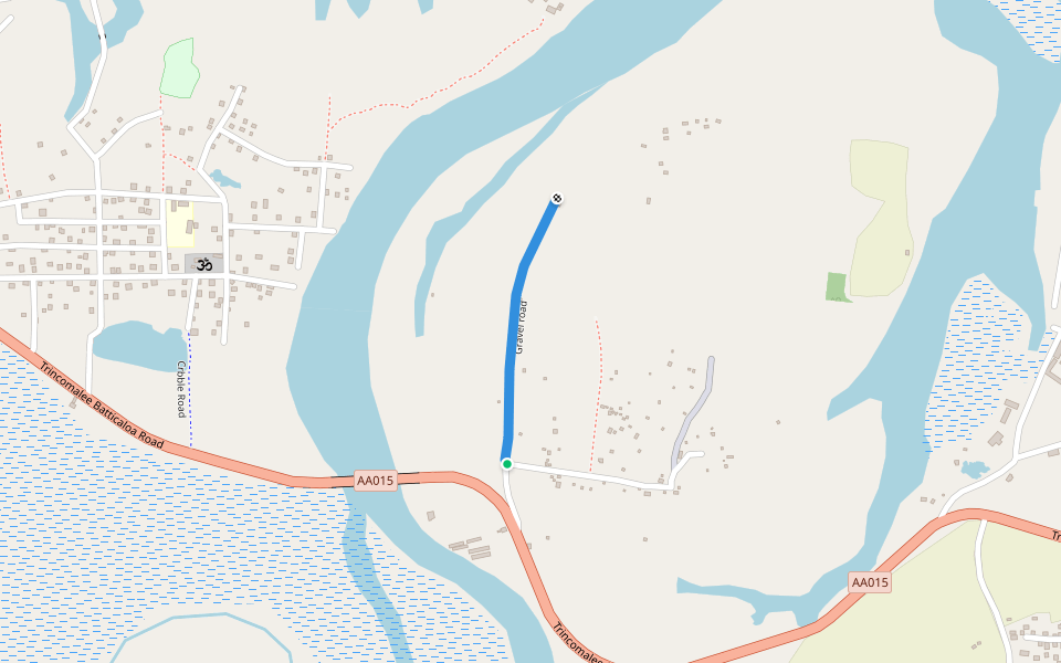 Gravel road walking route map in Kallady