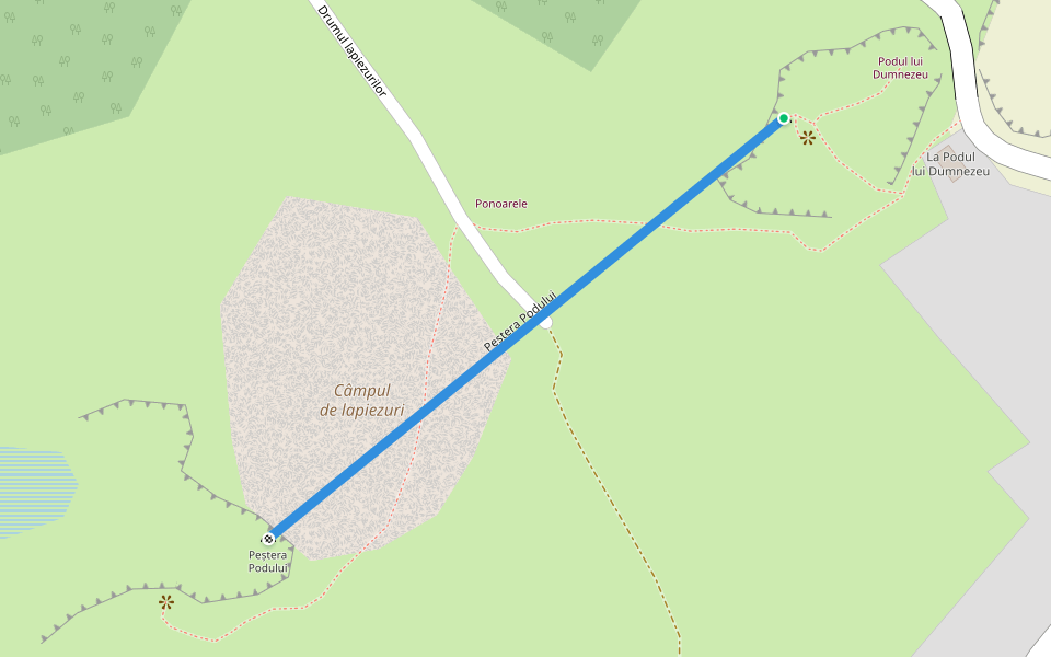 Peștera Podului walking route map in Ponoarele