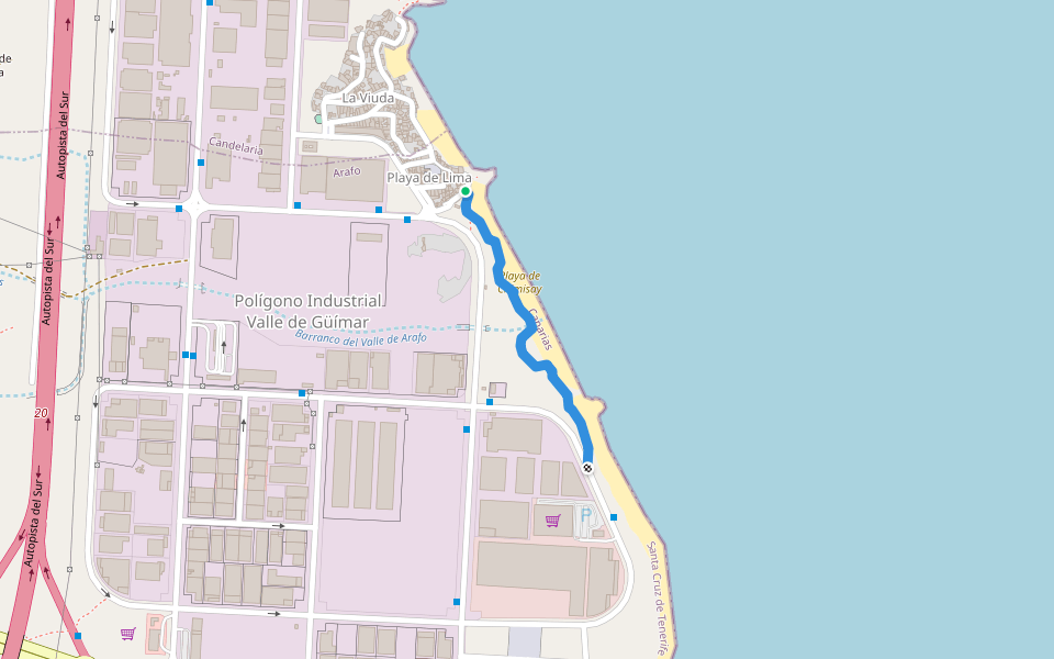 Playa la Viuda a Playa del Socorro walking route map in La Viuda
