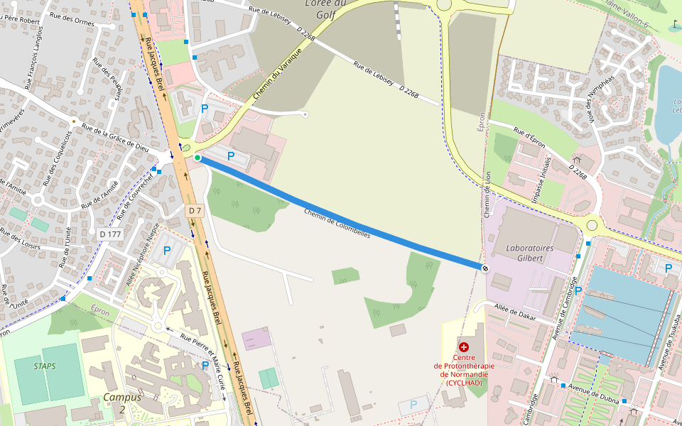 Chemin de Colombelles walking route map in Épron
