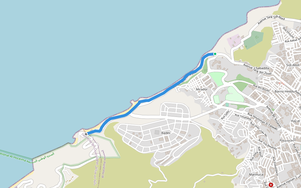 Corniche maritime de Sabadia walking route map in Tangier