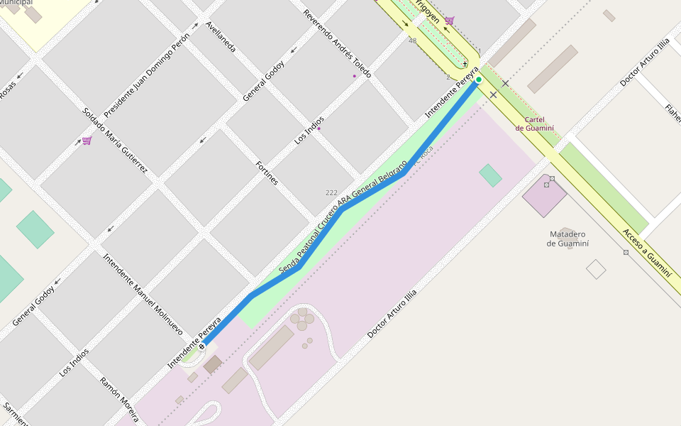 Senda Peatonal Crucero ARA General Belgrano walking route map in Guaminí