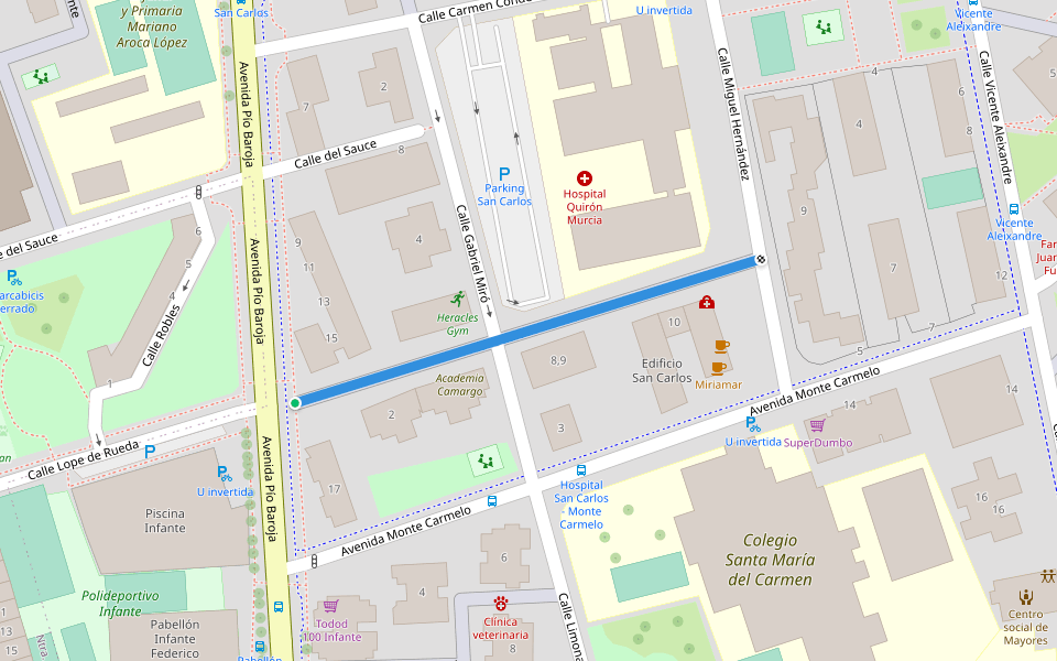 Calle Luis Fernández walking route map in Murcia