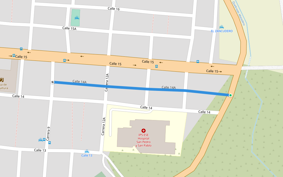 Calle 14A walking route map in La Virginia