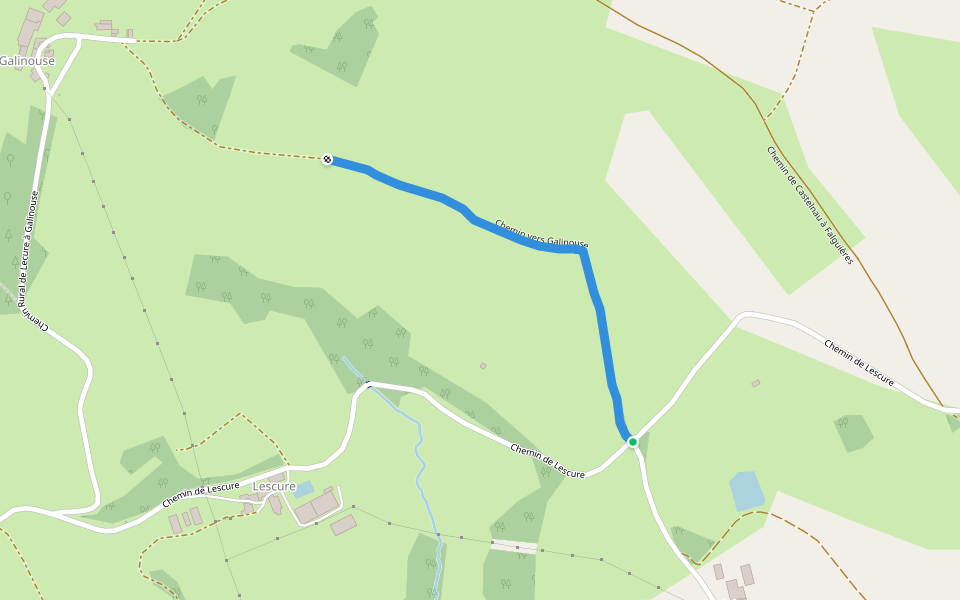 Chemin vers Galinouse walking route map in Castelnau-Pégayrols