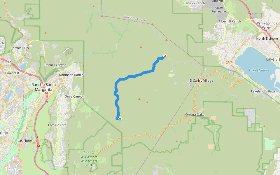 Los Pinos Trail walking route map in Lake Elsinore