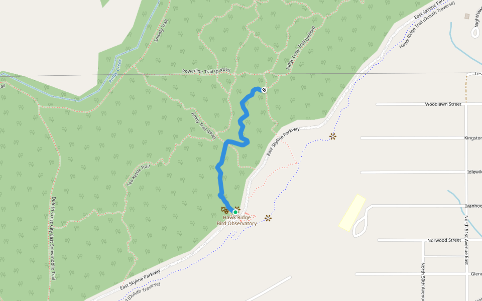 Middle Trail (red) walking route map in Duluth