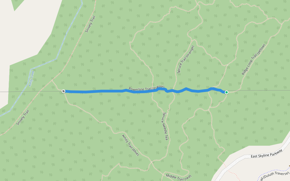 Powerline Trail (purple) walking route map in Duluth