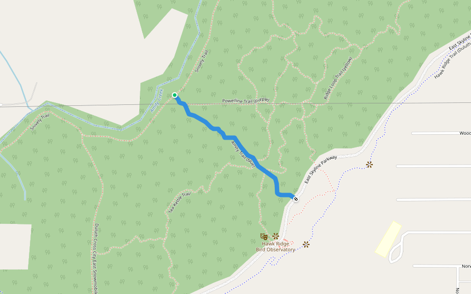 Amity Trail (blue) walking route map in Duluth