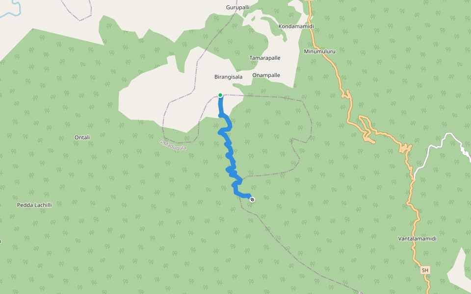 Mandigaruvu diversion walking route map in Devarapalli