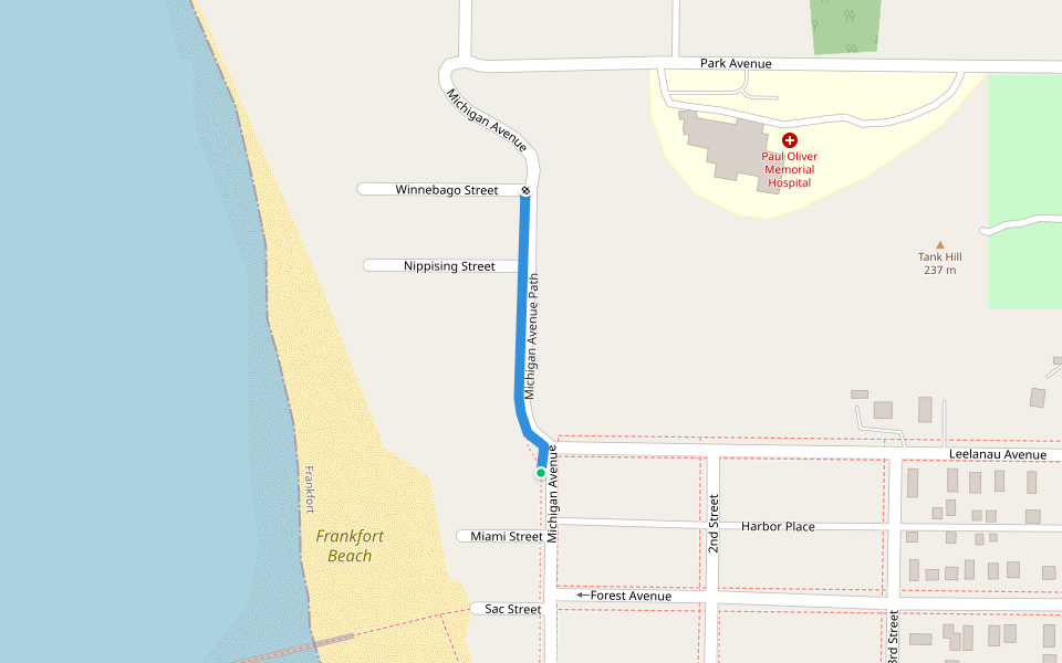 Michigan Avenue Path walking route map in Frankfort