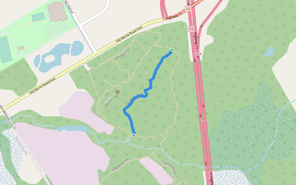 Algonquin Trail walking route map in Orillia