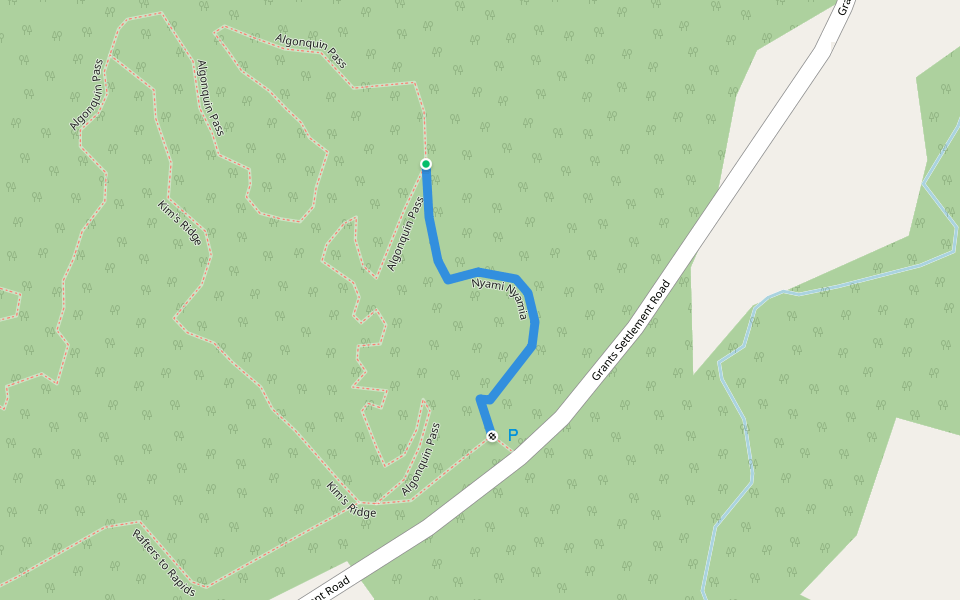 Nyami Nyamia walking route map in Foresters Falls