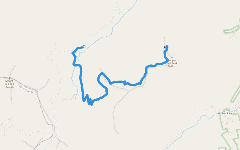 Copper Belt Peak walking route map in Sevier