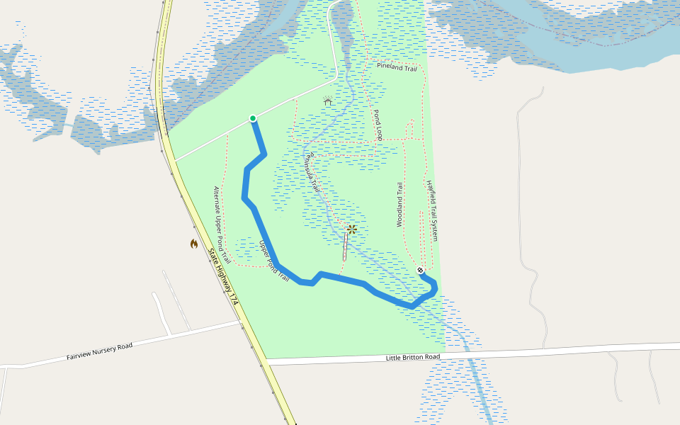Upper Pond Trail walking route map in Meggett
