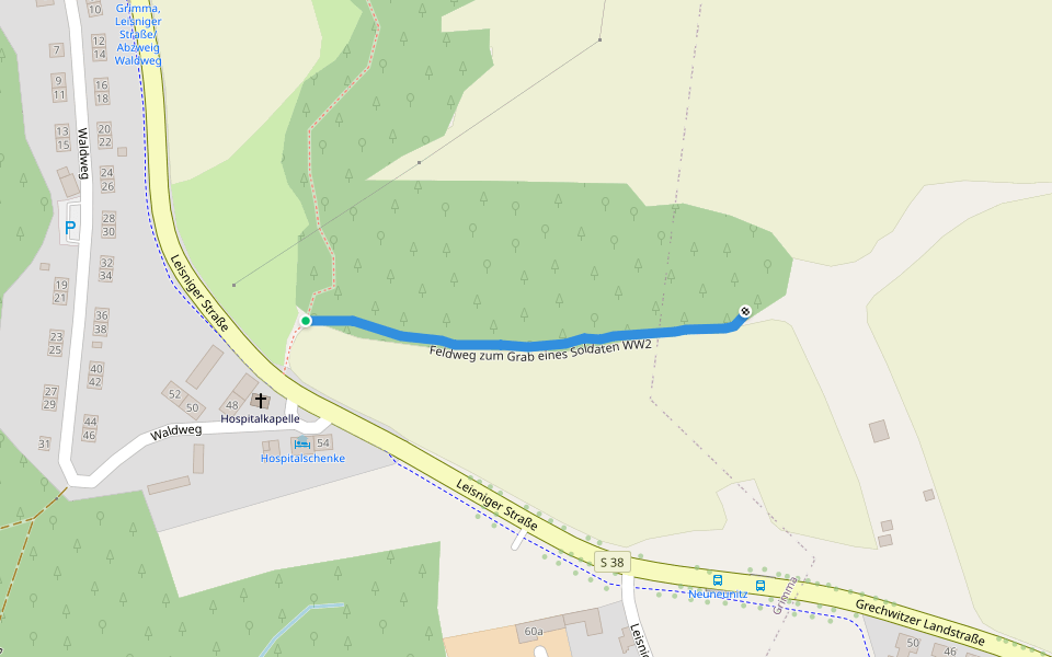 Feldweg zum Grab eines Soldaten WW2 walking route map in Grimma