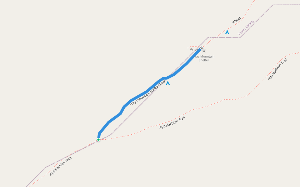 tray mountain shelter trail walking route map in Hiawassee