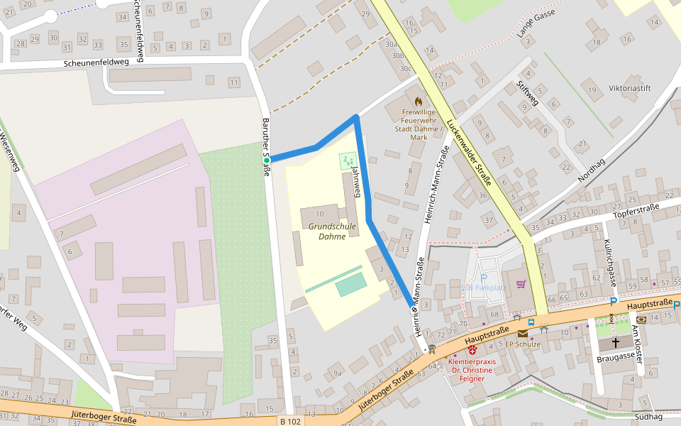 Jahnweg walking route map in Dahme/Mark