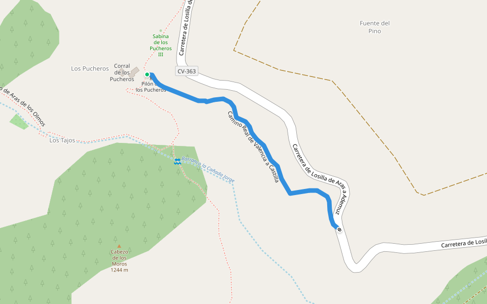 Camino Real de Valencia a Castilla walking route map in Puebla de San Miguel