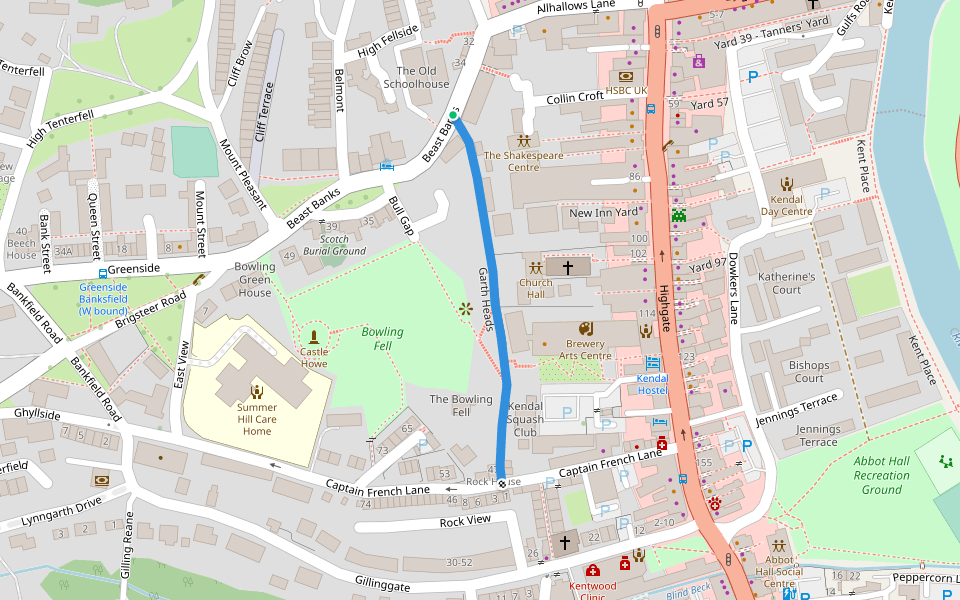 Garth Heads walking route map in Kendal