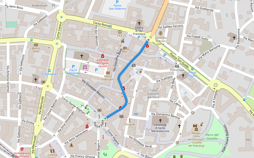 Corso Italia walking route map in Acqui Terme