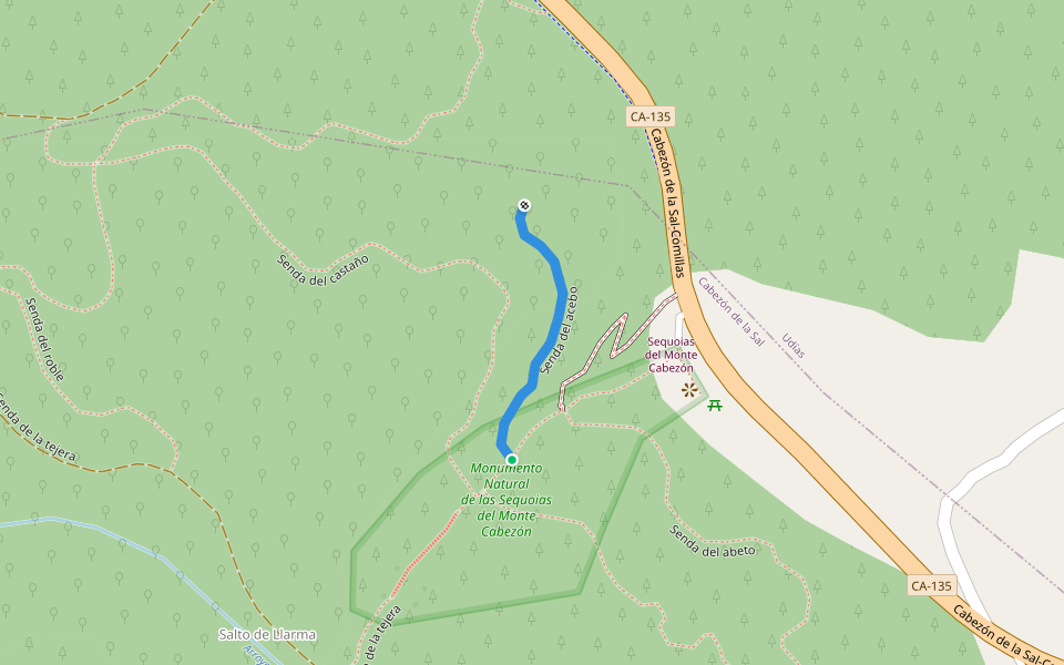 Senda del acebo walking route map in Cabezón de la Sal