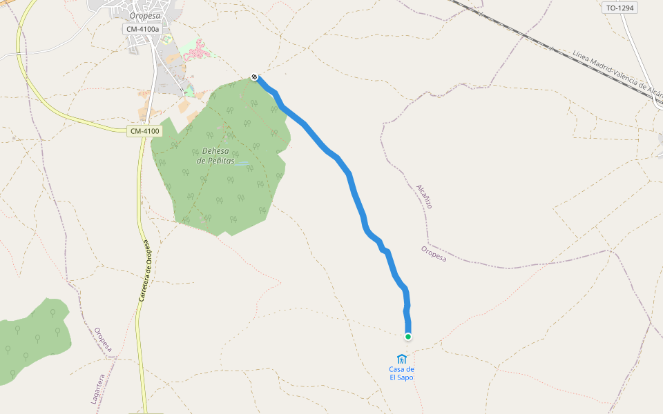 Camino de Peñitas al Sapo walking route map in Oropesa