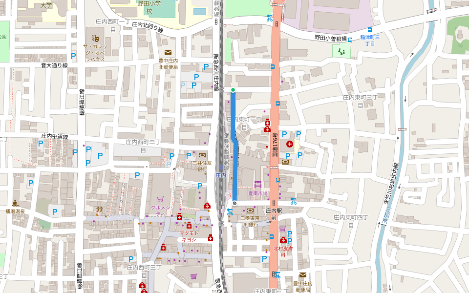 庄内銀座商店街 walking route map in Toyonaka