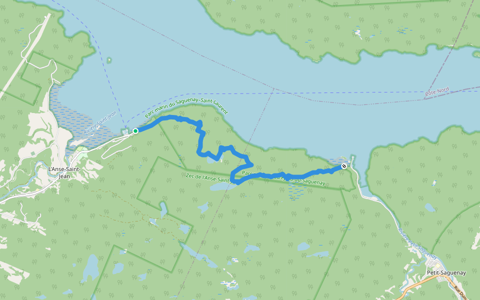 Sentier Les Caps walking route map in L'Anse-Saint-Jean