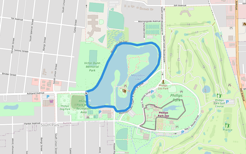Mastodon Lake Trail walking route map in Aurora