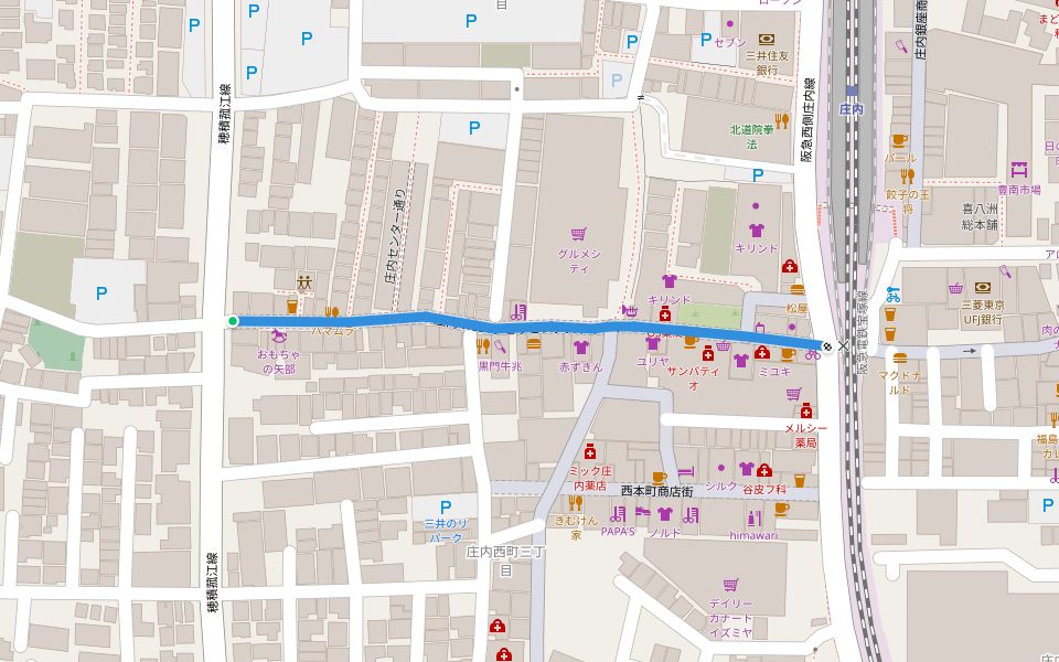 庄内 WESTショッピングストリート walking route map in Toyonaka