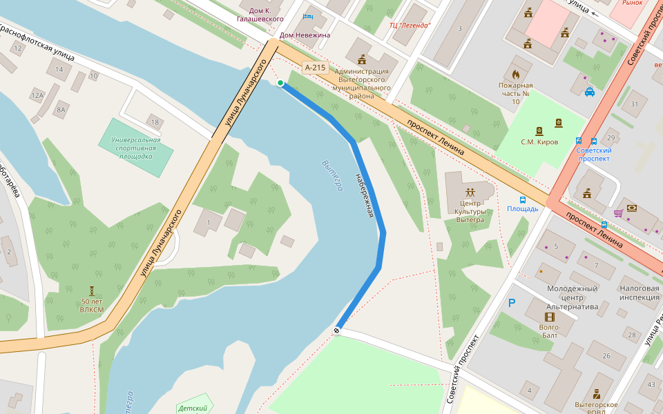 набережная walking route map in Vytegra
