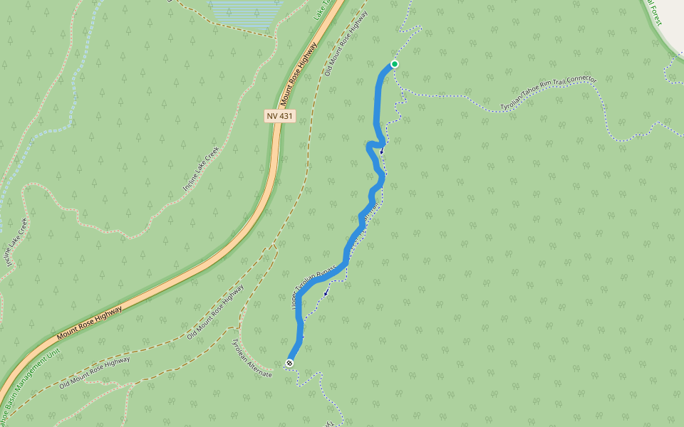 Upper Tyrolian Bypass walking route map in New Washoe City