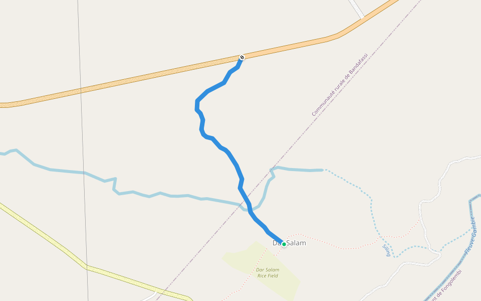 Bush path from Dar Salam to Salymata Road through Silling Bassari walking route map in Itato I