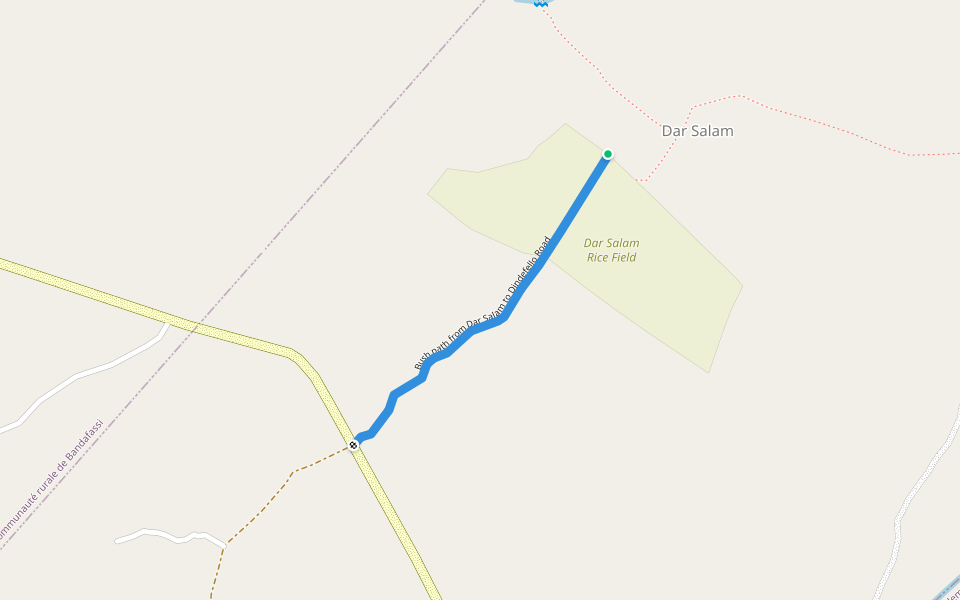 Bush path from Dar Salam to Dindefello Road walking route map in Itato I