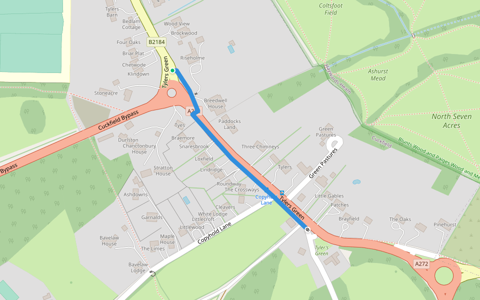 Haywards Heath to Cuckfields Cycle Path walking route map in Cuckfield
