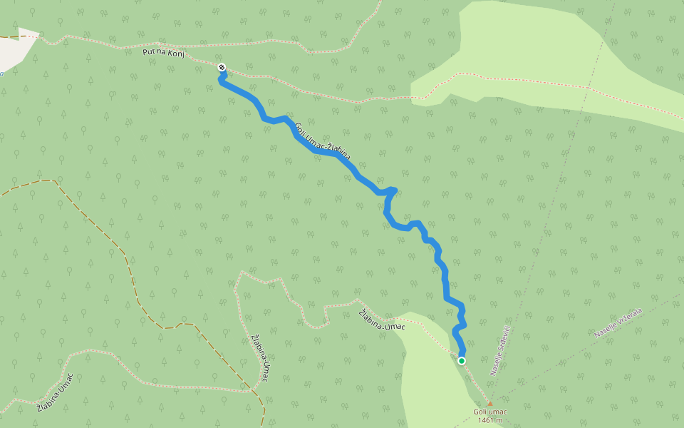 Goli Umac-Žlabina walking route map in Podgradina