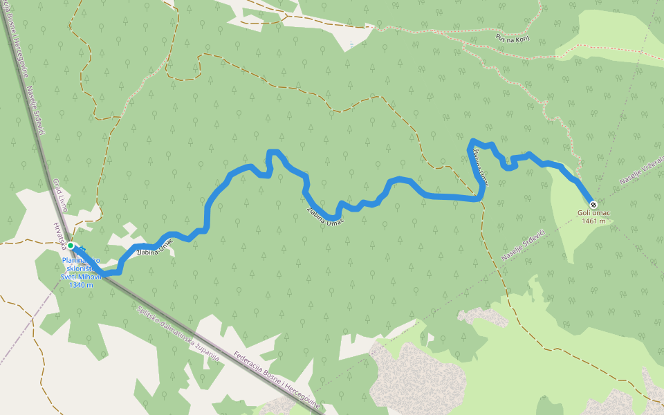Žlabina-Umac walking route map in Voštane