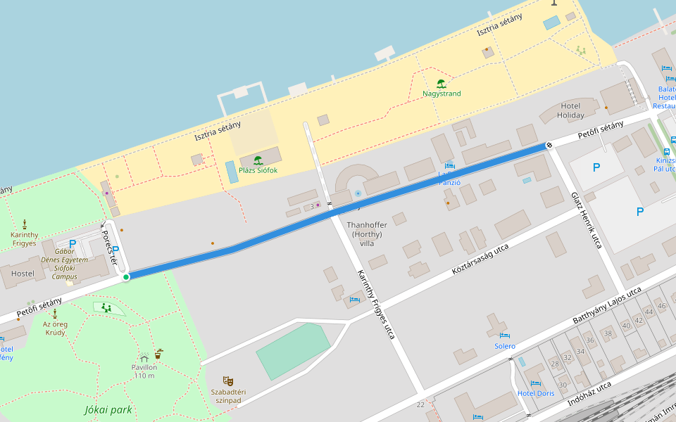 Petőfi sétány walking route map in Siófok