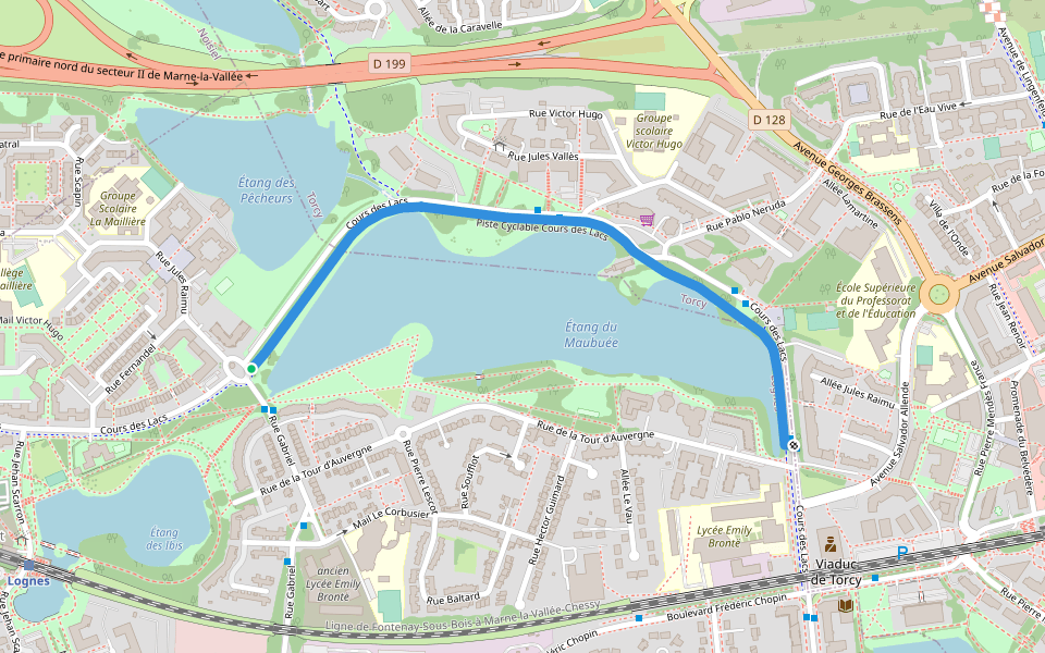 Piste Cyclable Cours des Lacs walking route map in Lagny-sur-Marne