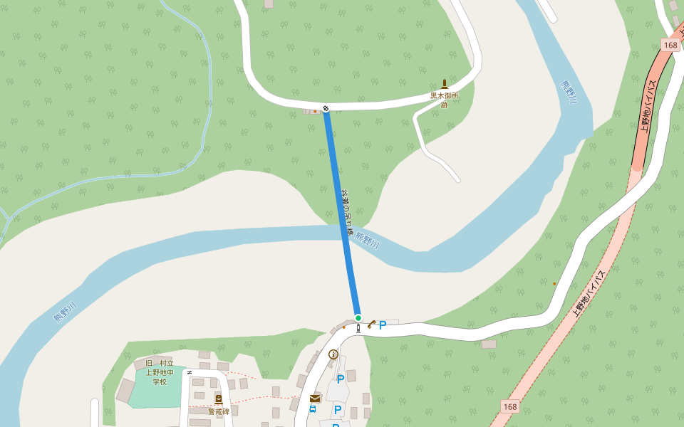 谷瀬の吊り橋 (Tanise Suspension Bridge) walking route map in Totsukawa
