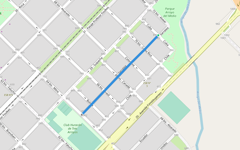 Sarratea walking route map in Tres Arroyos