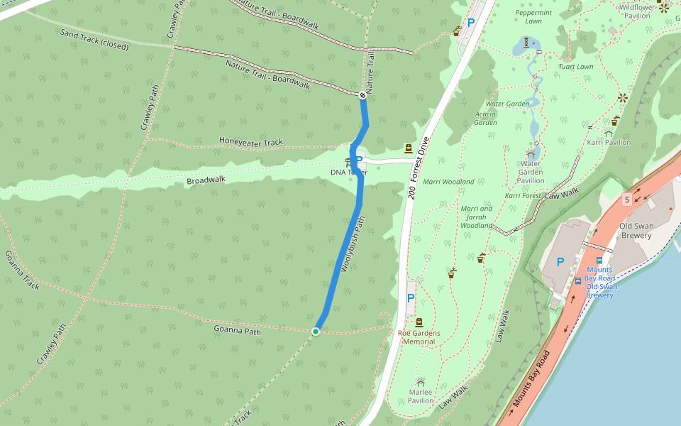Woolybush Path walking route map in Kings Park