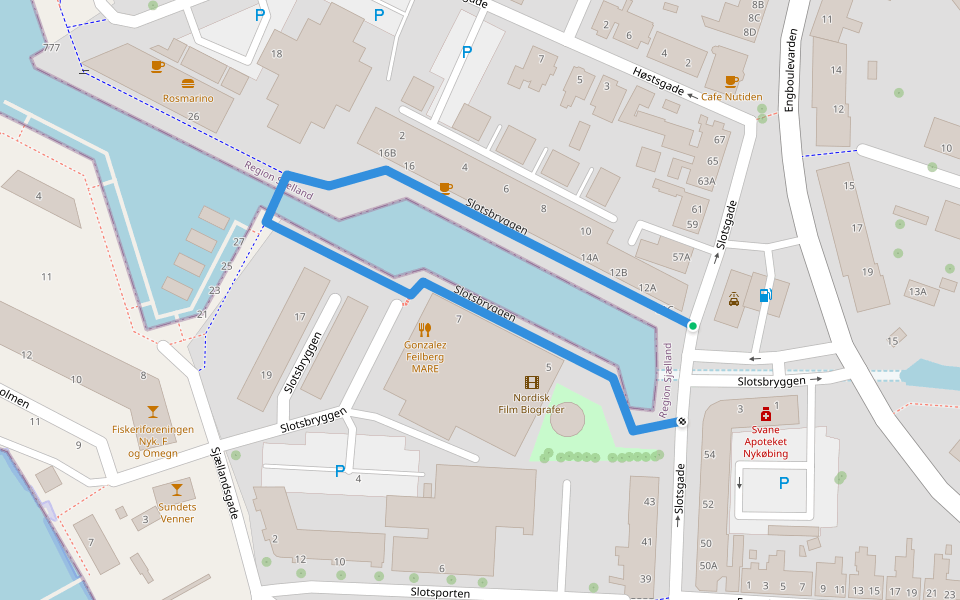 Slotsbryggen walking route map in Nykøbing Falster