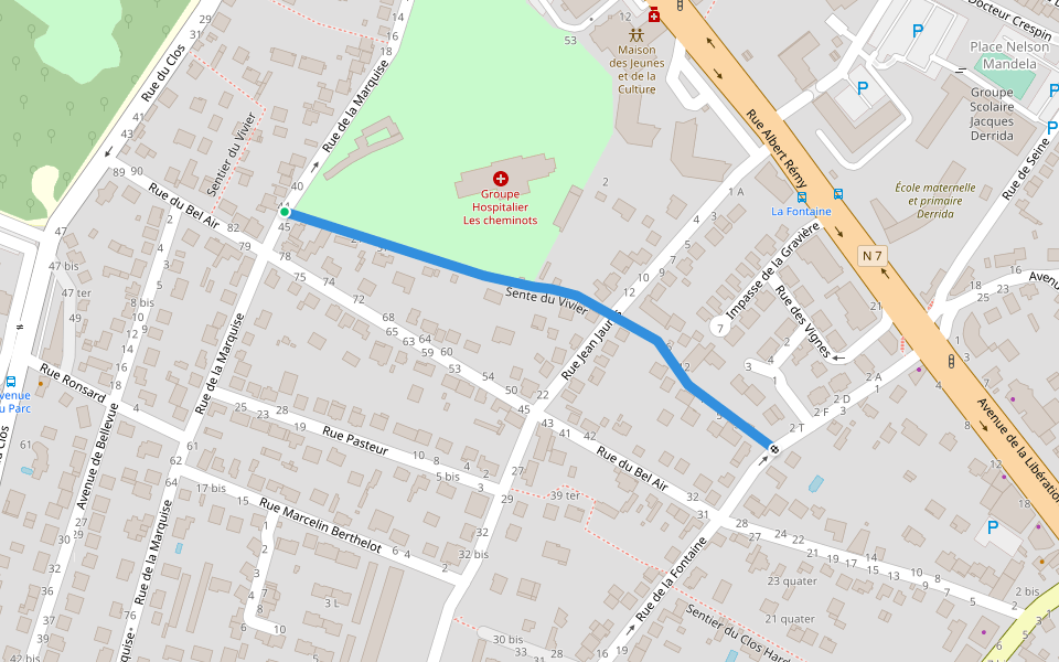 Sente du Vivier walking route map in Ris-Orangis