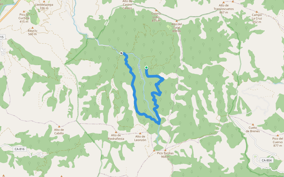 Sendero de los Puentes walking route map in Ruente